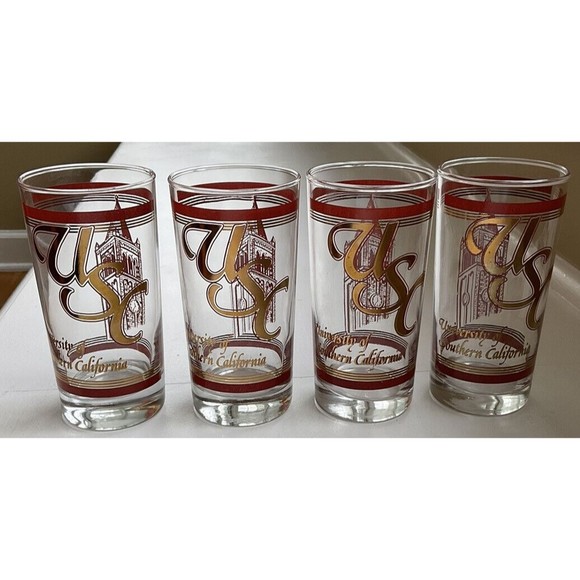 Vintage University Of Southern California Set Of 4 Drinking Glasses Collectible - Picture 1 of 6